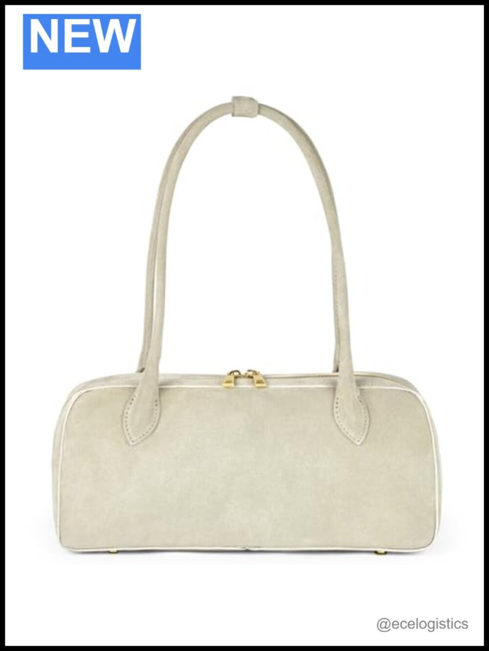Genuine Suede Shoulder Bag with Long Top Handles & Zip Top, Compact Designer